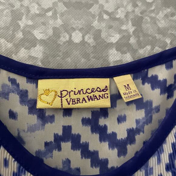 Princess Vera Wang Blue Geometric Print Strappy Tank Top - Size Medium - Sheer - Picture 3 of 6